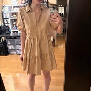 Tan Button-Up Women's Dress
